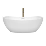 Rebecca 65 Inch Freestanding Bathtub in White with Polished Chrome Trim and Floor Mounted Faucet in Brushed Gold