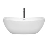 Rebecca 65 Inch Freestanding Bathtub in White with Shiny White Trim and Floor Mounted Faucet in Matte Black