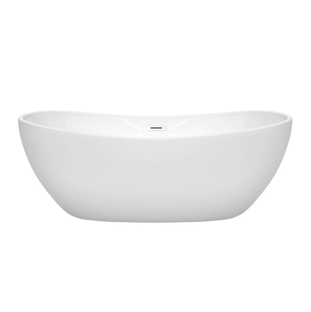 Rebecca 65 Inch Freestanding Bathtub in White with Shiny White Drain and Overflow Trim