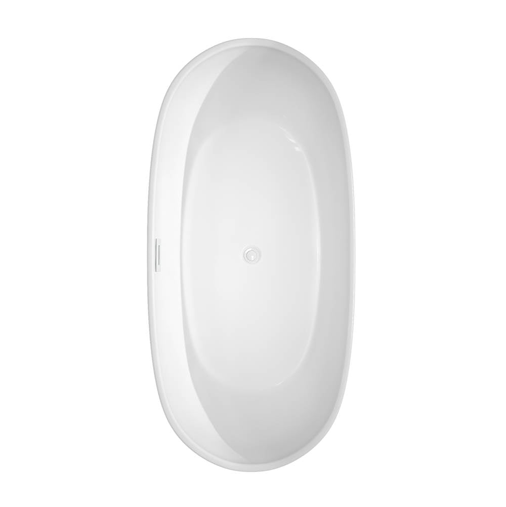 Rebecca 65 Inch Freestanding Bathtub in White with Shiny White Trim and Floor Mounted Faucet in Matte Black