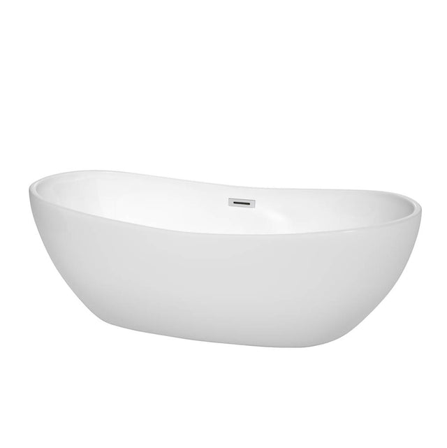 Wyndham Collection - Rebecca 70 Inch Freestanding Bathtub in White with Polished Chrome Drain and Overflow Trim - White With Polished Chrome