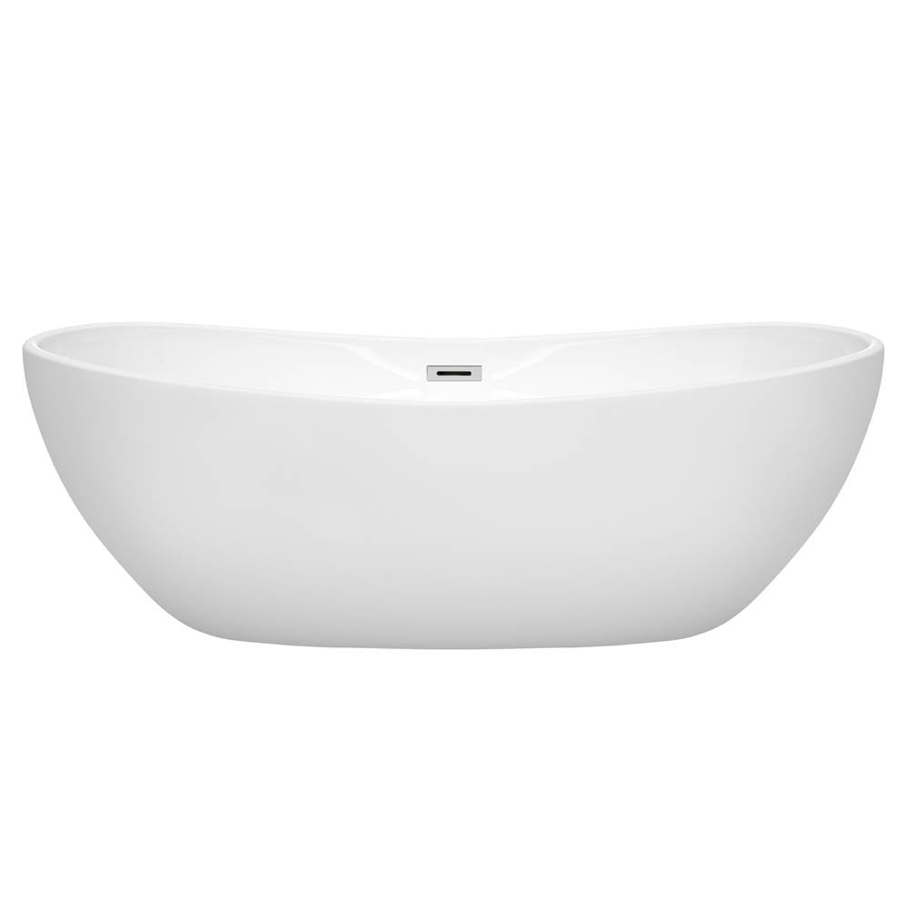 Rebecca 70 Inch Freestanding Bathtub in White with Polished Chrome Drain and Overflow Trim