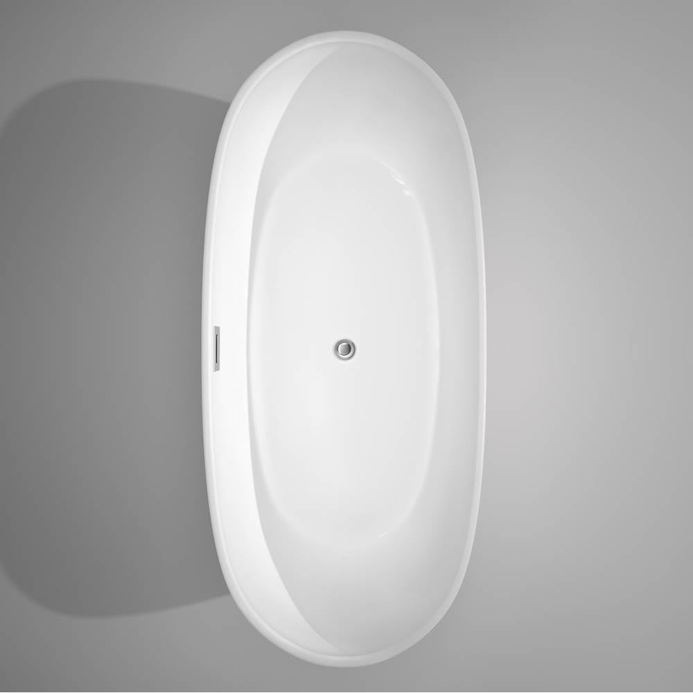 Rebecca 70 Inch Freestanding Bathtub in White with Polished Chrome Drain and Overflow Trim