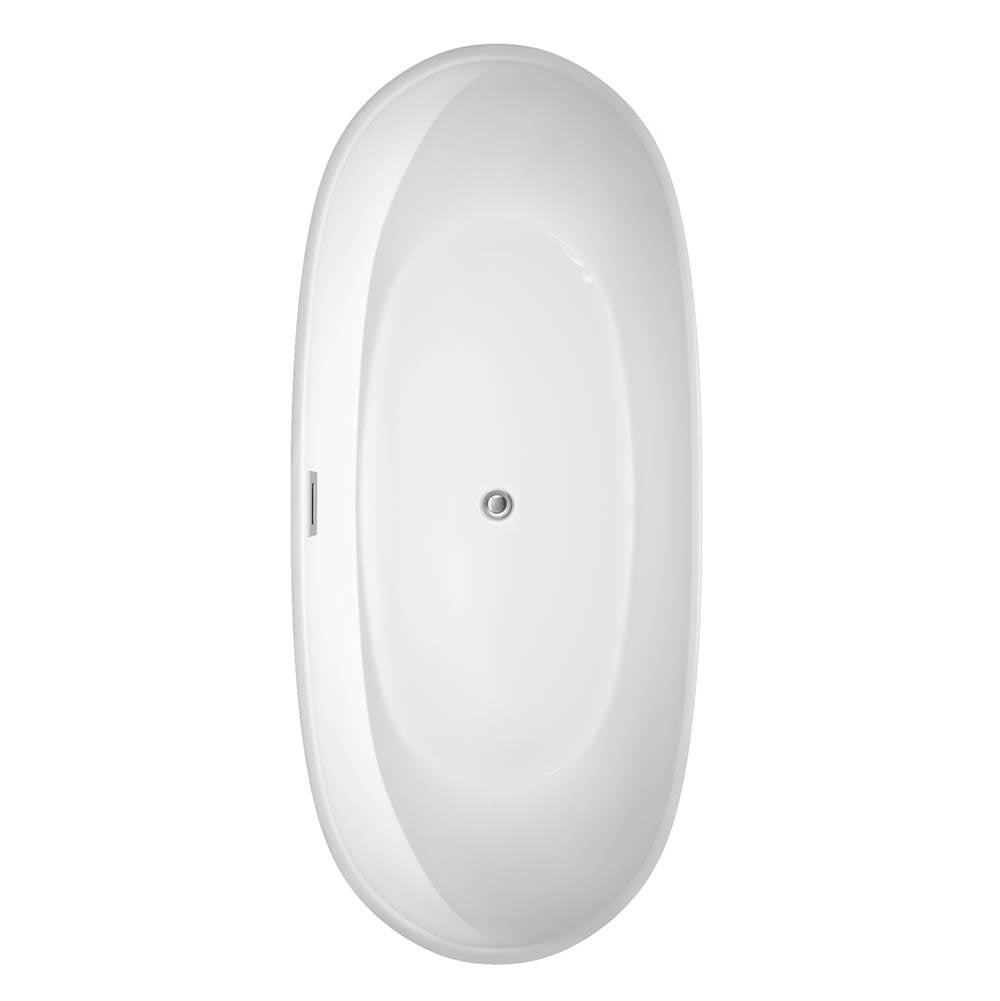 Rebecca 70 Inch Freestanding Bathtub in White with Polished Chrome Trim and Floor Mounted Faucet in Brushed Gold