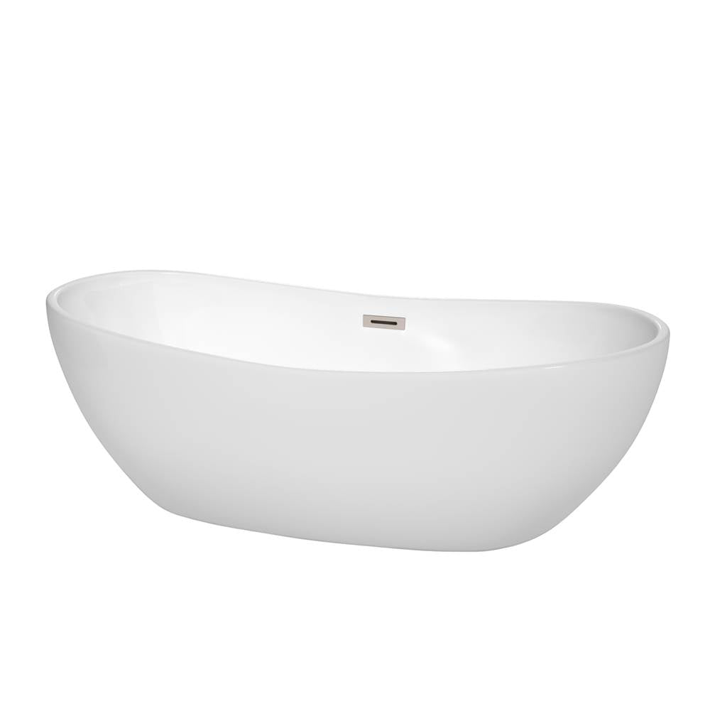 Wyndham Collection - Rebecca 70 Inch Freestanding Bathtub in White with Brushed Nickel Drain and Overflow Trim - White With Brushed Nickel