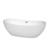Wyndham Collection - Rebecca 70 Inch Freestanding Bathtub in White with Brushed Nickel Drain and Overflow Trim - White With Brushed Nickel