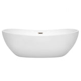 Rebecca 70 Inch Freestanding Bathtub in White with Polished Chrome Drain and Overflow Trim
