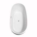 Rebecca 70 Inch Freestanding Bathtub in White with Floor Mounted Faucet, Drain and Overflow Trim in Brushed Nickel