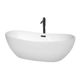 Wyndham Collection - Rebecca 70 Inch Freestanding Bathtub in White with Floor Mounted Faucet, Drain and Overflow Trim in Matte Black