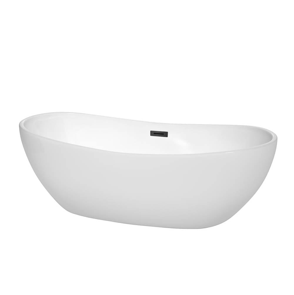 Wyndham Collection - Rebecca 70 Inch Freestanding Bathtub in White with Matte Black Drain and Overflow Trim