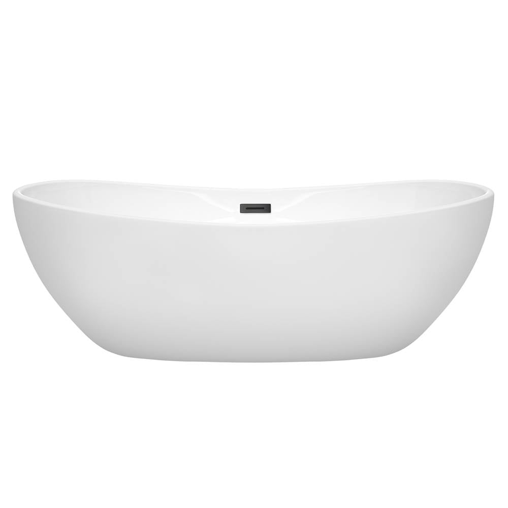 Rebecca 70 Inch Freestanding Bathtub in White with Matte Black Drain and Overflow Trim