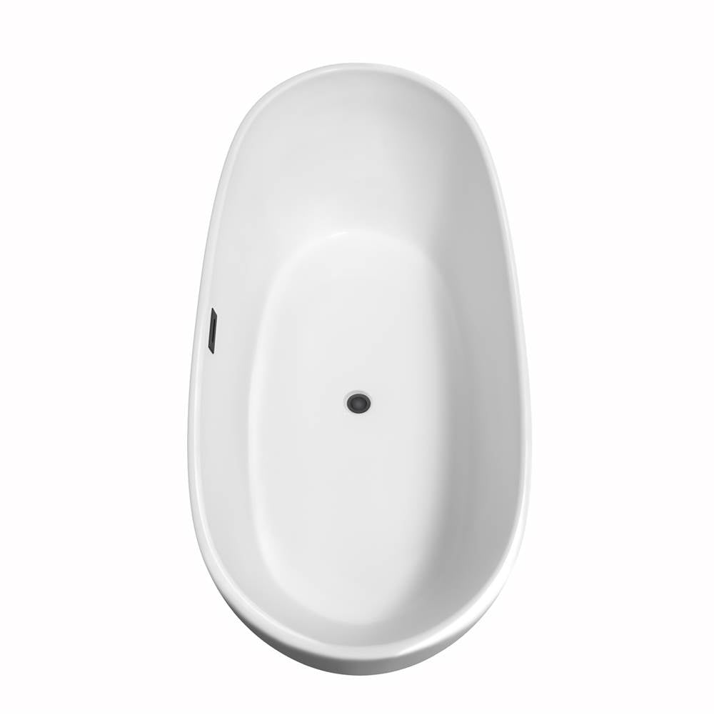 Rebecca 70 Inch Freestanding Bathtub in White with Floor Mounted Faucet, Drain and Overflow Trim in Matte Black