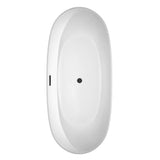 Rebecca 70 Inch Freestanding Bathtub in White with Floor Mounted Faucet, Drain and Overflow Trim in Matte Black