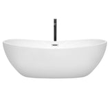 Rebecca 70 Inch Freestanding Bathtub in White with Polished Chrome Trim and Floor Mounted Faucet in Matte Black