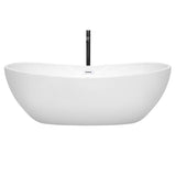 Rebecca 70 Inch Freestanding Bathtub in White with Shiny White Trim and Floor Mounted Faucet in Matte Black