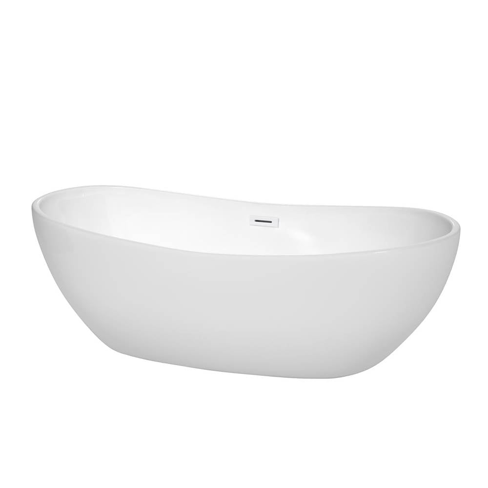 Wyndham Collection - Rebecca 70 Inch Freestanding Bathtub in White with Shiny White Drain and Overflow Trim