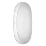 Rebecca 70 Inch Freestanding Bathtub in White with Shiny White Trim and Floor Mounted Faucet in Matte Black