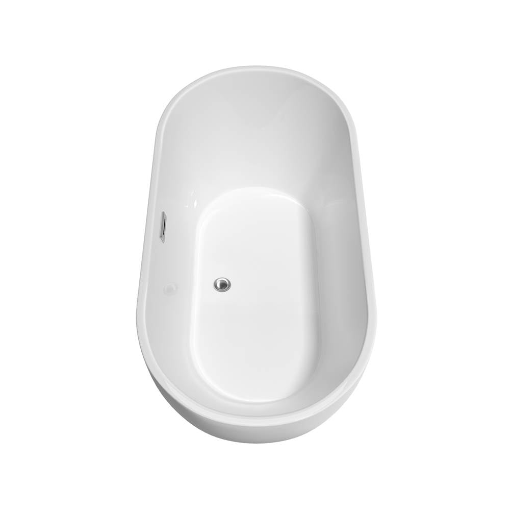 Brooklyn 60 Inch Freestanding Bathtub in White with Floor Mounted Faucet, Drain and Overflow Trim in Polished Chrome