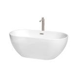 Wyndham Collection - Brooklyn 60 Inch Freestanding Bathtub in White with Floor Mounted Faucet, Drain and Overflow Trim in Brushed Nickel