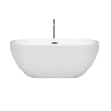 Brooklyn 60 Inch Freestanding Bathtub in White with Floor Mounted Faucet, Drain and Overflow Trim in Brushed Nickel