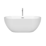 Brooklyn 60 Inch Freestanding Bathtub in White with Floor Mounted Faucet, Drain and Overflow Trim in Polished Chrome