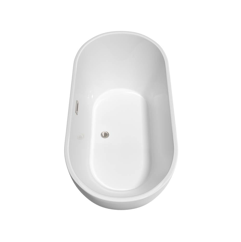 Brooklyn 60 Inch Freestanding Bathtub in White with Floor Mounted Faucet, Drain and Overflow Trim in Brushed Nickel