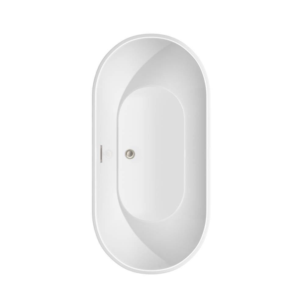 Brooklyn 60 Inch Freestanding Bathtub in White with Brushed Nickel Drain and Overflow Trim