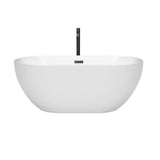 Brooklyn 60 Inch Freestanding Bathtub in White with Floor Mounted Faucet, Drain and Overflow Trim in Matte Black
