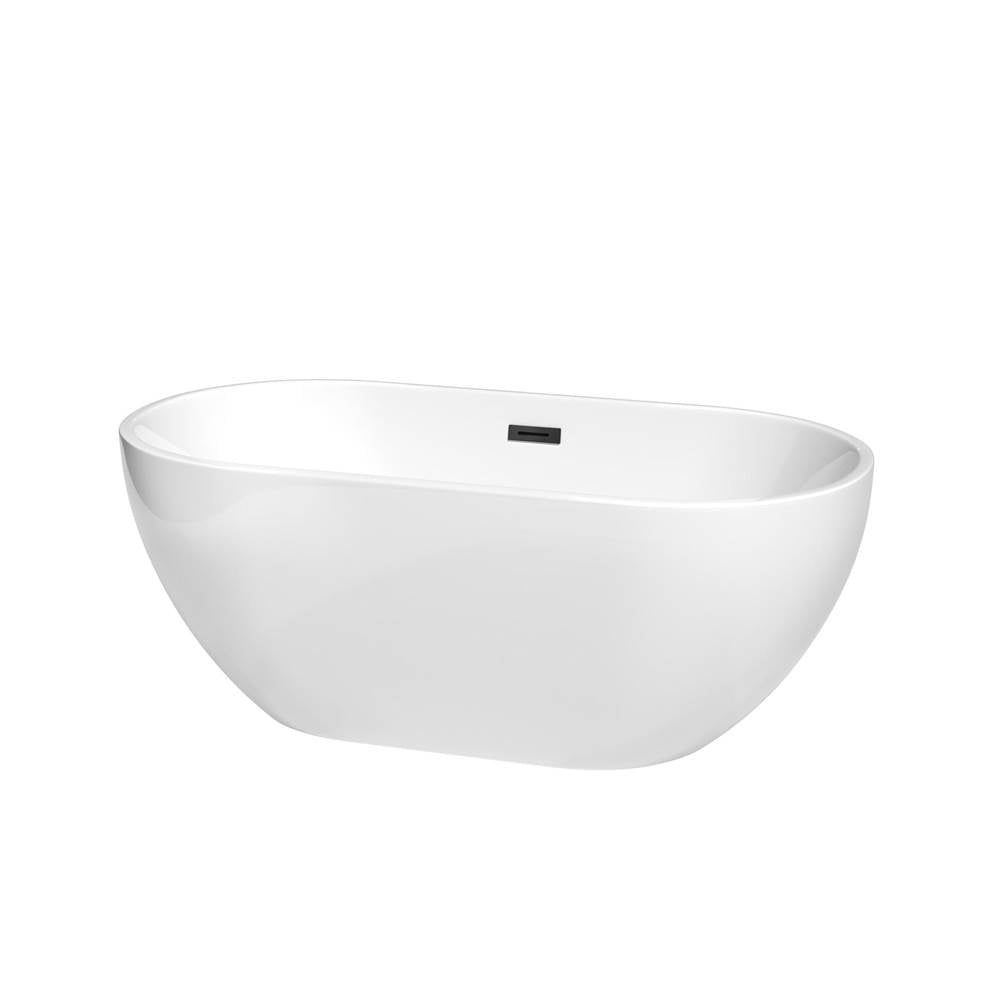Wyndham Collection - Brooklyn 60 Inch Freestanding Bathtub in White with Matte Black Drain and Overflow Trim