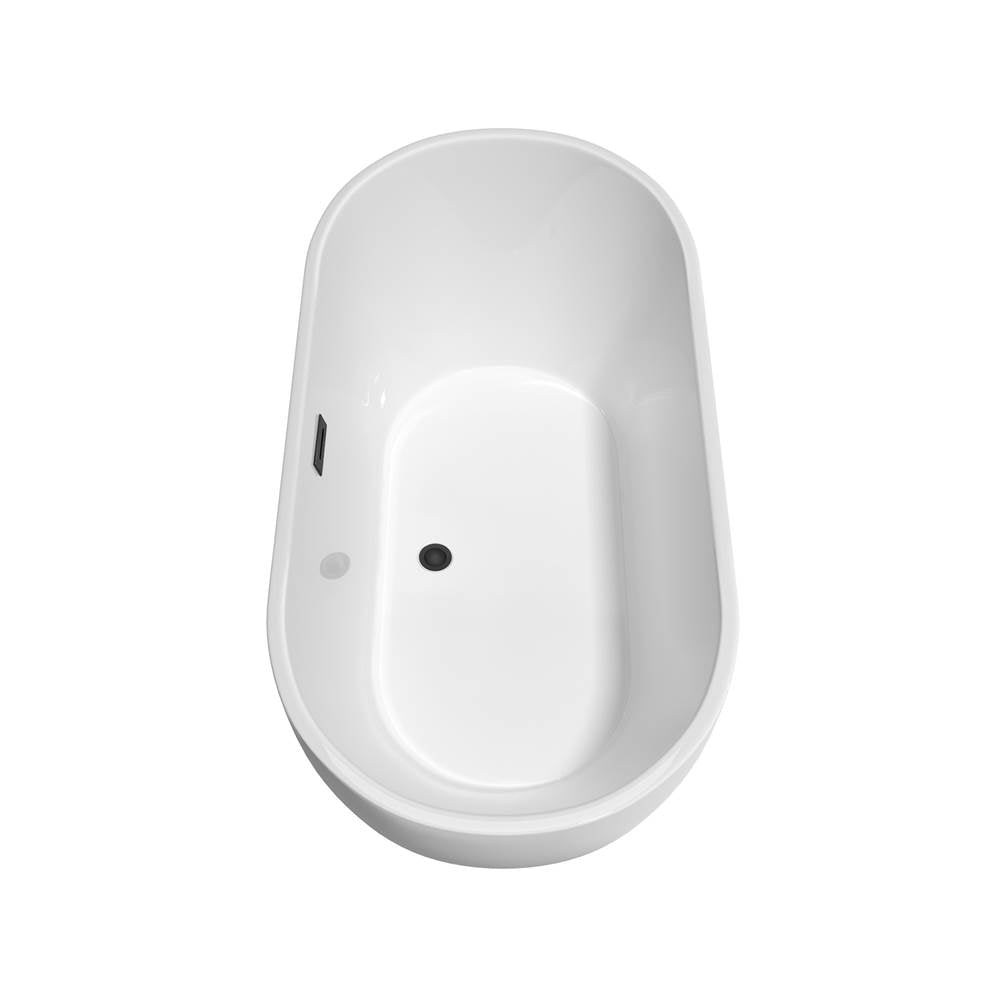 Brooklyn 60 Inch Freestanding Bathtub in White with Floor Mounted Faucet, Drain and Overflow Trim in Matte Black