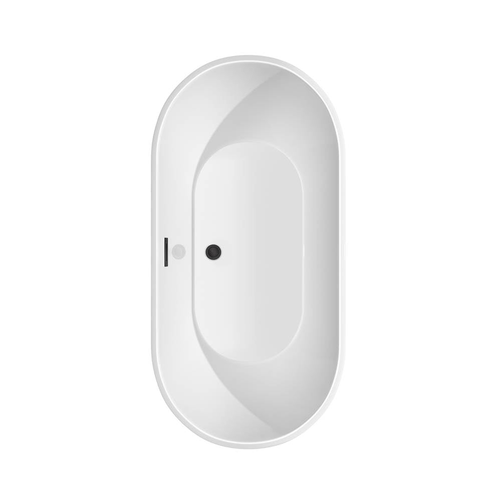 Brooklyn 60 Inch Freestanding Bathtub in White with Floor Mounted Faucet, Drain and Overflow Trim in Matte Black