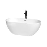 Wyndham Collection - Brooklyn 60 Inch Freestanding Bathtub in White with Polished Chrome Trim and Floor Mounted Faucet in Matte Black