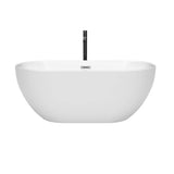 Brooklyn 60 Inch Freestanding Bathtub in White with Polished Chrome Trim and Floor Mounted Faucet in Matte Black