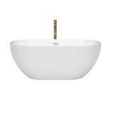 Brooklyn 60 Inch Freestanding Bathtub in White with Shiny White Trim and Floor Mounted Faucet in Brushed Gold