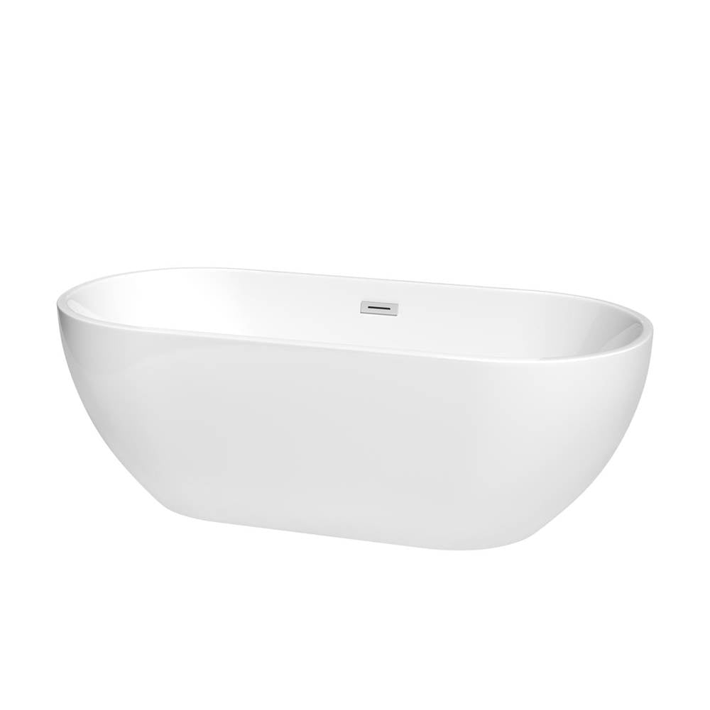 Wyndham Collection - Brooklyn 67 Inch Freestanding Bathtub in White with Polished Chrome Drain and Overflow Trim