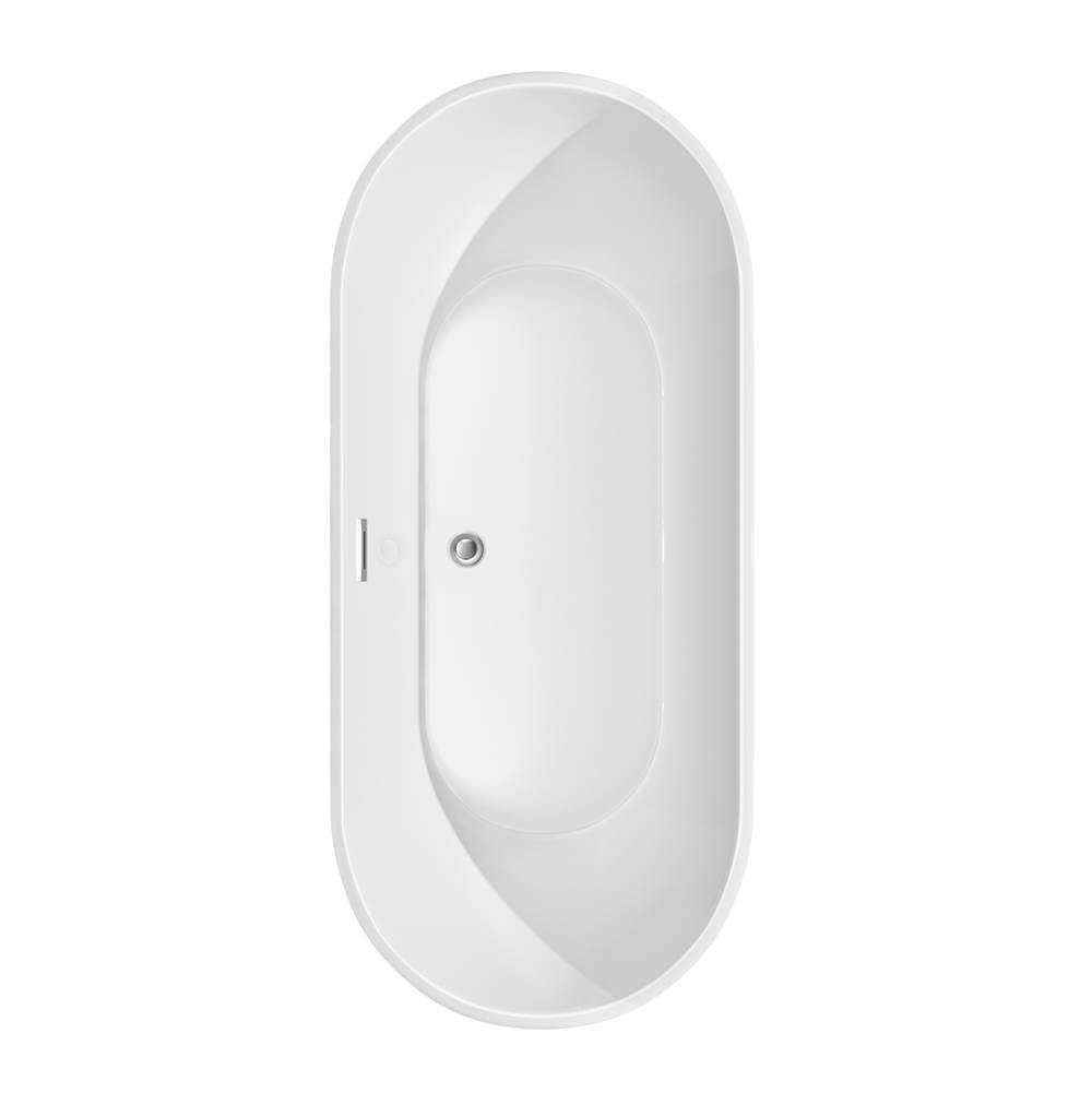 Brooklyn 67 Inch Freestanding Bathtub in White with Floor Mounted Faucet, Drain and Overflow Trim in Polished Chrome