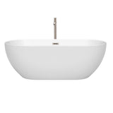 Brooklyn 67 Inch Freestanding Bathtub in White with Floor Mounted Faucet, Drain and Overflow Trim in Brushed Nickel