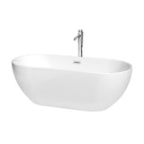 Wyndham Collection - Brooklyn 67 Inch Freestanding Bathtub in White with Floor Mounted Faucet, Drain and Overflow Trim in Polished Chrome