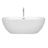 Brooklyn 67 Inch Freestanding Bathtub in White with Floor Mounted Faucet, Drain and Overflow Trim in Polished Chrome
