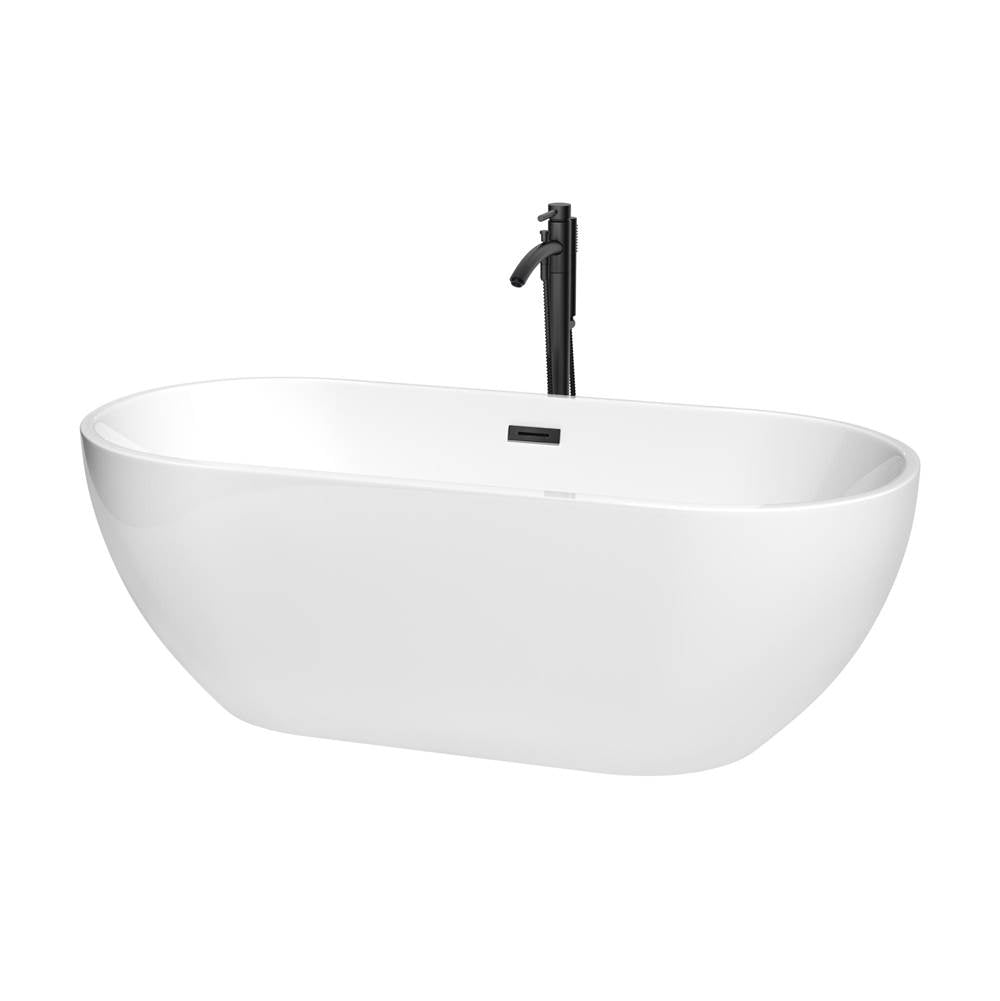 Wyndham Collection - Brooklyn 67 Inch Freestanding Bathtub in White with Floor Mounted Faucet, Drain and Overflow Trim in Matte Black