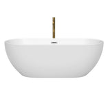 Brooklyn 67 Inch Freestanding Bathtub in White with Polished Chrome Trim and Floor Mounted Faucet in Brushed Gold