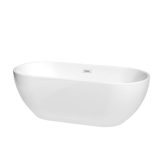 Wyndham Collection - Brooklyn 67 Inch Freestanding Bathtub in White with Shiny White Drain and Overflow Trim