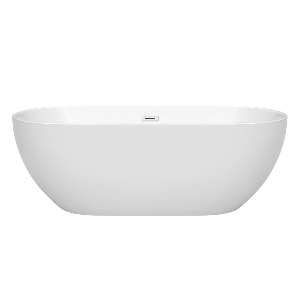 Brooklyn 67 Inch Freestanding Bathtub in White with Shiny White Drain and Overflow Trim