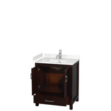 Sheffield 30 Inch Single Bathroom Vanity in Espresso, Carrara Cultured Marble Countertop, Undermount Square Sink, No Mirror