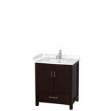 Wyndham Collection - Sheffield 30 Inch Single Bathroom Vanity in Espresso, Carrara Cultured Marble Countertop, Undermount Square Sink, No Mirror