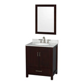 Wyndham Collection - Sheffield 30 Inch Single Bathroom Vanity in Espresso, White Carrara Marble Countertop, Undermount Oval Sink, and 24 Inch Mirror - Espresso