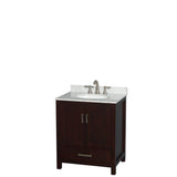 Wyndham Collection - Sheffield 30 Inch Single Bathroom Vanity in Espresso, White Carrara Marble Countertop, Undermount Oval Sink, and No Mirror - Espresso