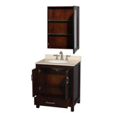 Sheffield 30 Inch Single Bathroom Vanity in Espresso, Ivory Marble Countertop, Undermount Oval Sink, and Medicine Cabinet