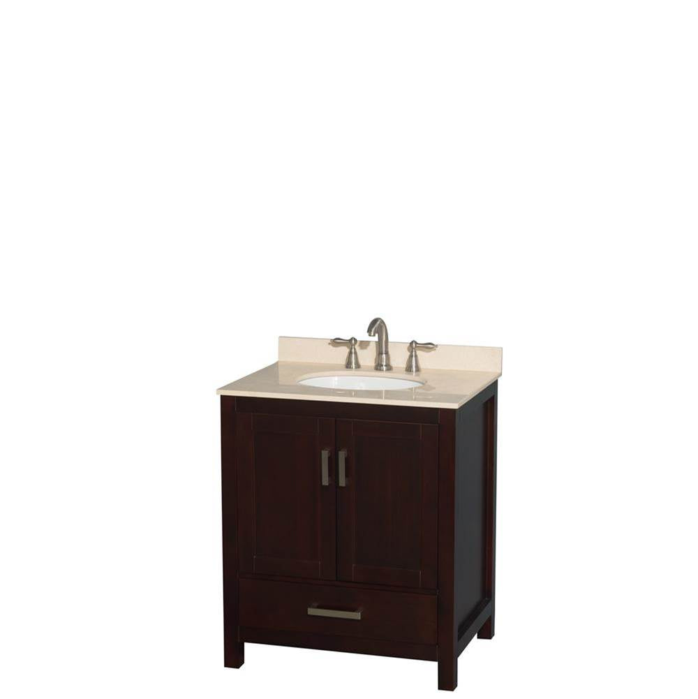 Wyndham Collection - Sheffield 30 Inch Single Bathroom Vanity in Espresso, Ivory Marble Countertop, Undermount Oval Sink, and No Mirror - Espresso