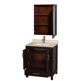 Sheffield 30 Inch Single Bathroom Vanity in Espresso, Ivory Marble Countertop, Undermount Square Sink, and Medicine Cabinet